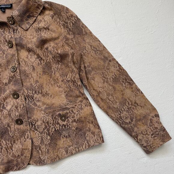 Y2K Linear Micro Corduroy Snake Print Jacket L Button Front - Picture 3 of 6